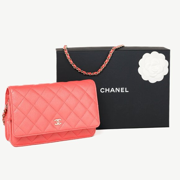 Chanel Coral Pink Caviar Quilted Classic Wallet on Chain - Picture 14 of 14